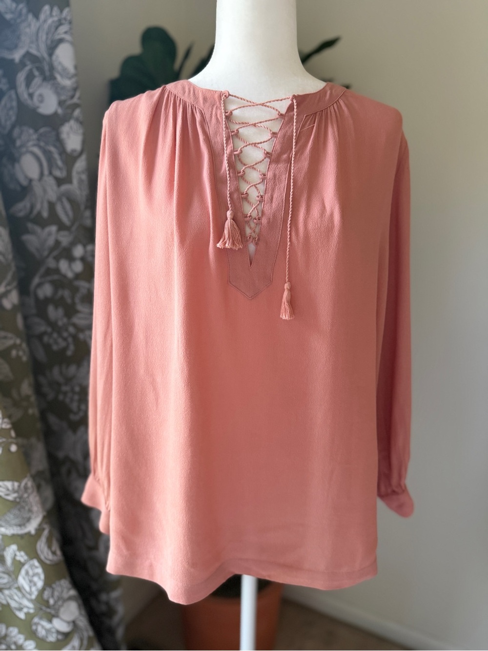 Madewell Lace-Up Peasant Blouse in Dusty Rose
